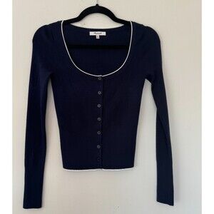 Madewell Navy Button Front Cardigan XS Cropped Lightweight Sweater Nautical Prep
